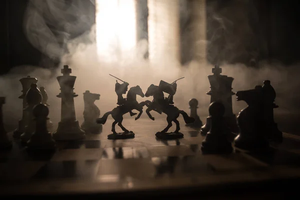 Середньовічна Битва Сцени Кінноти Піхоти Шаховій Дошці Шахи Ігрового Поля — стокове фото