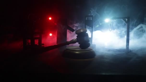 Hukuk Hukuku Suç Infaz Kavramı Ölüm Cezası Minyatürleri Masada Gavel — Stok video