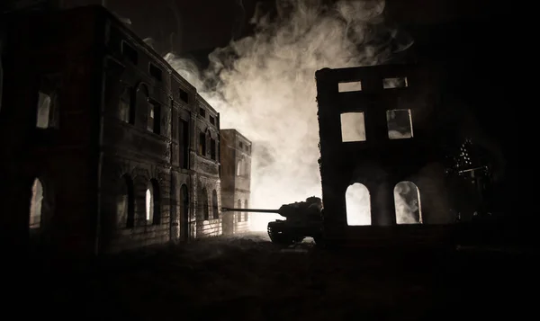 Oorlogsconcept Militaire Silhouetten Vechtscène Oorlog Mist Lucht Achtergrond Wereldoorlog Soldaten — Stockfoto