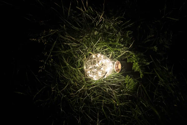 Illuminazione Una Lampada Giardino Terra Sferica Colore Bianco Trova Prato — Foto Stock