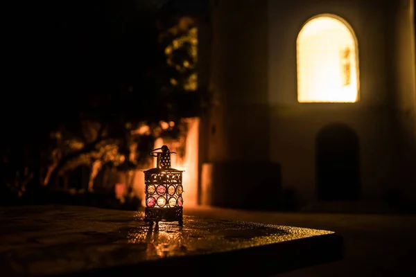 Arabic Lantern Candle Night Islamic Holiday Muslim Holy Month Ramadan — Stock Photo, Image