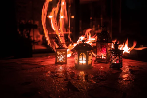 Arabische Laterne Mit Kerze Der Nacht Zum Islamischen Feiertag Der — Stockfoto