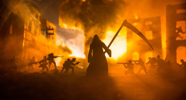 Concept Death Soldiers War Grim Reaper Skeleton Holding Schyte Military — Φωτογραφία Αρχείου