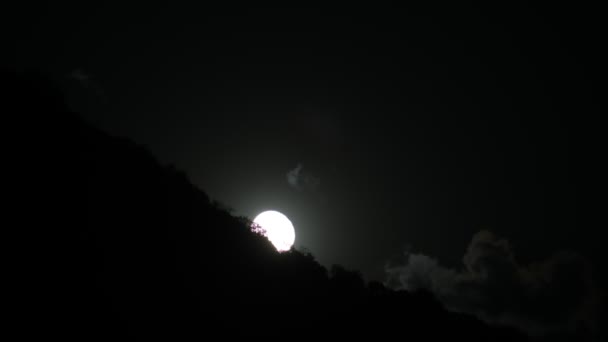 Full Moon Rising Mountain Silhouette Trees — Stock Video
