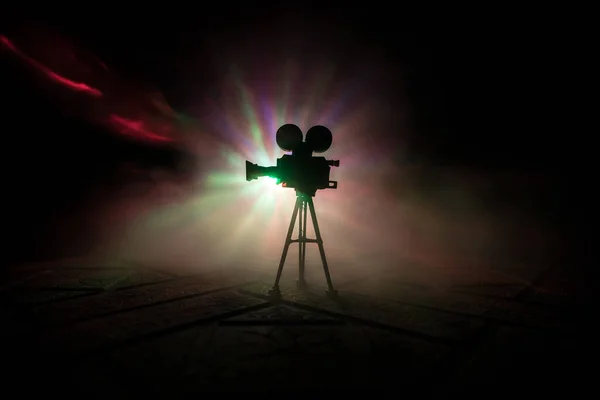 Movie Concept Miniature Movie Set Dark Toned Background Fog Empty — Stock Photo, Image