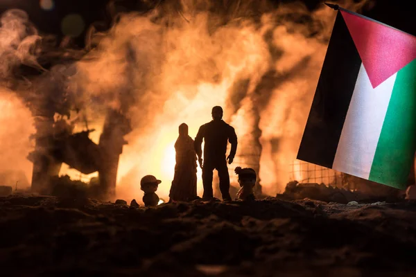 Конфликт Между Израилем Палестиной Сожжение Разрушение Города Войной Концепция Кризиса Лицензионные Стоковые Фото