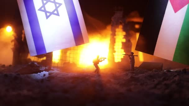 Конфлікт Між Ізраїлем Палестиною Палаюче Зруйноване Місто Під Час Війни — стокове відео