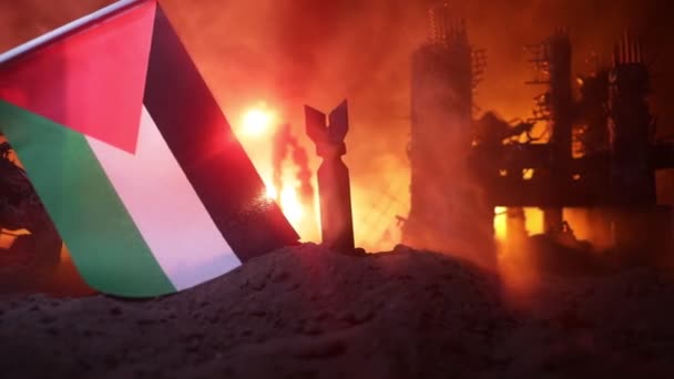 Konfliktus Izrael Palesztina Között Felégette Elpusztította Várost Háború Fogalma Válság — Stock videók