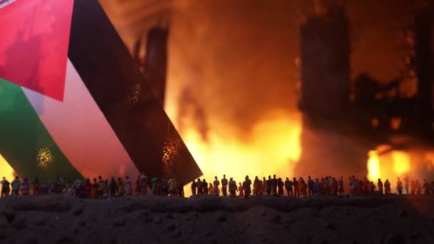 Conflict Tussen Israël Palestina Verbrand Vernietigde Stad Door Oorlog Concept — Stockvideo