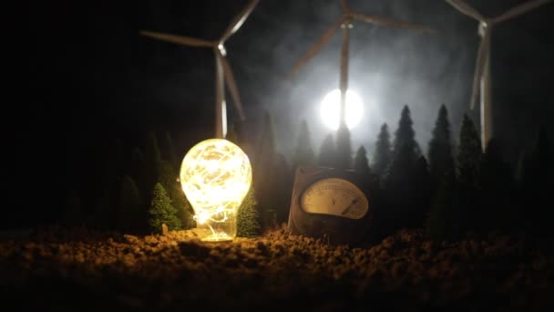 Електроенергія Природі Або Концепція Чистої Енергії Вітрова Турбіна Виробляє Альтернативну — стокове відео