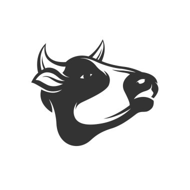 İnek başlı vektör çizimi. Hayvan çiftliği. İnek silueti. Basit düz renk