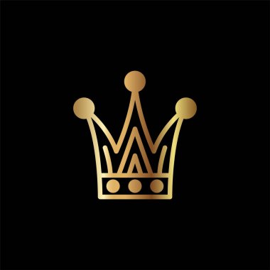 taç vektör çizimi, siyah arkaplan üzerinde altın rengi izole edilmiş, simge, logo veya taç şekli kullanan herhangi bir tasarım elemanı için uygun