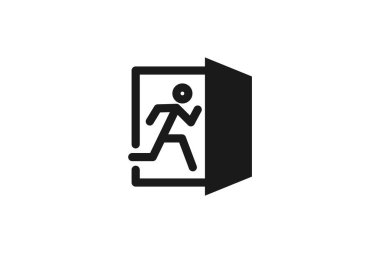 Çıkış işareti için vektör simgesi. Acil çıkış yolu simgesi beyaz arkaplanda izole edildi. Uyarı levhası. halka açık yerlerde bir tabela şablonu için uygun