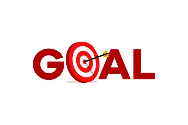 Hedefi okçuluk, dart sporları veya iş pazarlama olan GOAL metin vektör resim çizimi. hedef odak işareti