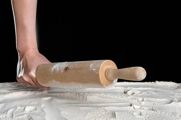 Angry Woman Hands Rolling Pin Flour Baking Concept — Stock Photo, Image