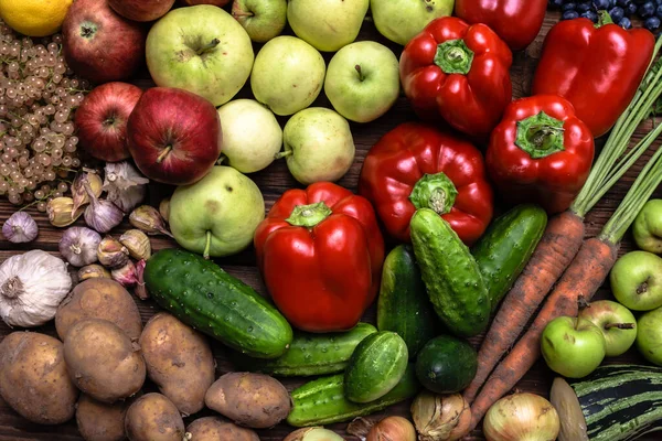 Біоорганічні Овочі Фрукти Фермерському Ринку Їжа Фону Асортиментом Свіжих Органічних Стокове Зображення