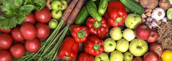Біоорганічні Овочі Фрукти Фермерському Ринку Їжа Фону Асортиментом Свіжих Органічних Ліцензійні Стокові Фото