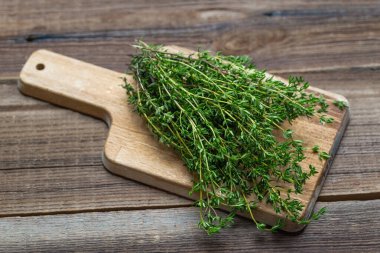 Tahta arka planda taze kekik