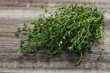 Tahta arka planda taze kekik