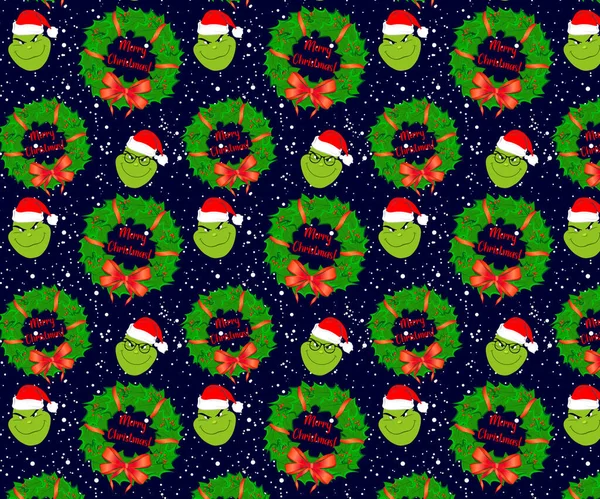 Χριστουγεννιάτικη Απεικόνιση Χριστουγεννιάτικο Στεφάνι Ξωτικό Καπέλο Γιου Βασίλη Εικονογράφηση Διανύσματος — Διανυσματικό Αρχείο
