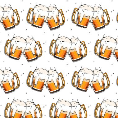 Bira kalıbı. Bar menüsü. Oktoberfest restoranının kupası. Bar tarzı çizim. Vektör desen arkaplanı