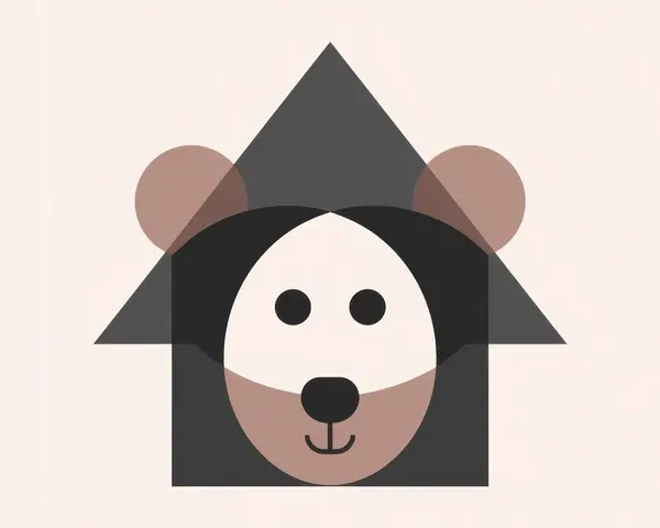 Bir ayının yüzünün ev şekline entegre edildiği şık minimalist çizim. Sessiz nötr (gri, bej) kullanarak sakin ve modern bir estetik yaratıyor. Çocuk ürünleri, ev dekorasyonu veya markalaşma için mükemmel..