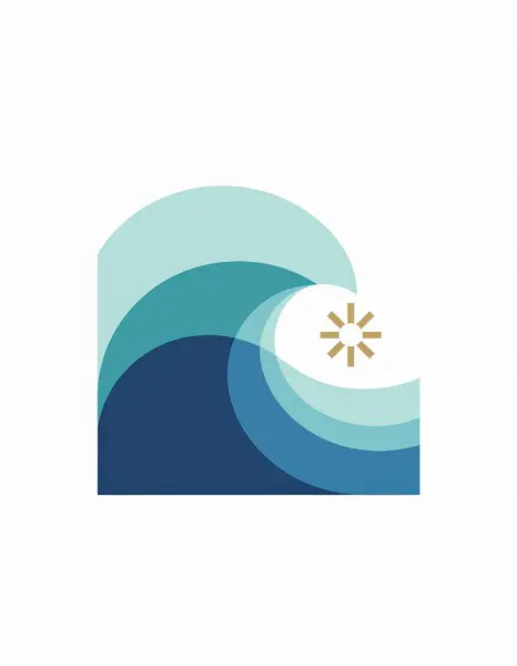 Maviler ve deniz mavisi tonlarında, altın halkalar ile vurgulanmış bir okyanus dalgasının stilize edilmiş grafik çizimi. Temiz, modern ve minimalist stil, markalaşma, web siteleri ya da sakinleştirici, suda hissetmeye ihtiyaç duyan her proje için mükemmel. Yüksek çözünürlüklü dijital resim.