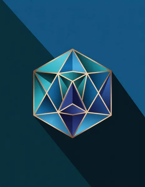 Parlak mavi renkleri ve zarif altın aksanları olan geometrik bir kristalin sersemletici soyut sanat eserleri. Görüntü sofistike, minimalist bir tarzda güçlü bir kompozisyon ve gölge oyunu içeriyor. Teknoloji, lüks veya tasarım projeleri için ideal.