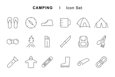 Kamp ikonları hazır. Düzenlenebilir vuruş.