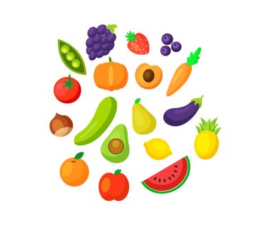 Çizgi film meyve vektörel clipart koleksiyonu. Beyaz arka plan üzerinde izole meyve simgeler