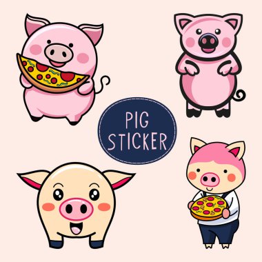 Şirin domuz vektör seti, şirin domuz etiketleri.