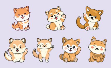 Şirin tilki vektör seti, kawaii tarzı şirin tilki vektör seti