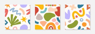 Çocuksu, soyut, pürüzsüz desenler. Renkli el çizimleri organik şekiller, karalamalar ve elementler. Parmak izleri, el ilanları, afişler, kumaşlar, davetiyeler, markalar, kapaklar ve daha fazlası için vektör tasarımı..