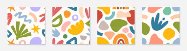 Çocuksu, soyut, pürüzsüz desenler. Renkli el çizimleri organik şekiller, karalamalar ve elementler. Parmak izleri, el ilanları, afişler, kumaşlar, davetiyeler, markalar, kapaklar ve daha fazlası için vektör tasarımı..