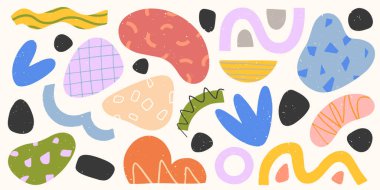 Bundle of vector black and white hand drawn various organic shapes,doodles and textures.Trendy contem design perfect for prints,flyers,banners,fabri,branding design,covers and more.