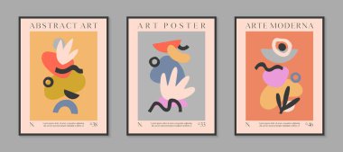 Elle çizilmiş organik şekiller, dokular ve karalamalarla sanat modern vektör posterleri. Parmak izleri, el ilanları, afişler, davetiyeler, marka tasarımı, kapaklar, ev dekorasyonu için modaya uygun çağdaş illüstrasyonlar.