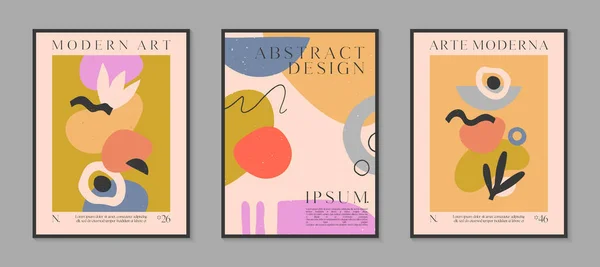 Konst Moderna Vektor Affischer Med Handritade Organiska Former Texturer Och — Stock vektor