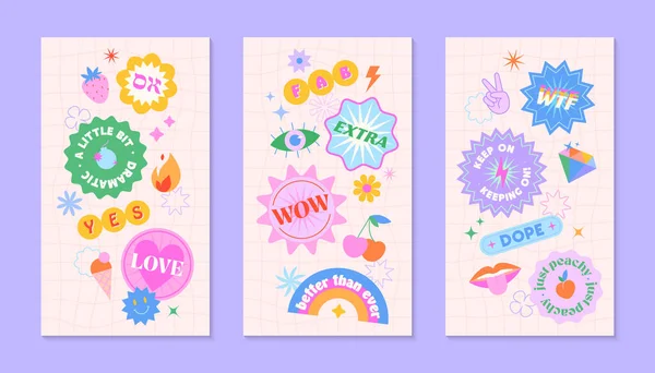 Vector Insta Story Templates Patches Stickers 90S Style Smm Banners — Image vectorielle