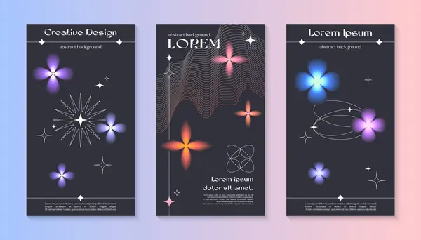 线性形状的向量Insta故事宇宙模板 90年代风格模糊的闪烁着光芒 Y2K美学中的粉红条幅 社交媒体营销 包装的未来主义设计 — 图库矢量图片