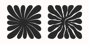 Vektör siyah-beyaz el çizimi çiçek karesi kompozisyonları. El çizimi organik soyut şekiller. Moda modern sanat baskılar, el ilanları, afişler, kumaş, marka tasarımı, kaplamalar için mükemmel..