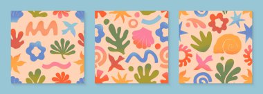 El yapımı palmiye, güneş, mercan, deniz kabuğu, dalgalı vektör yaz doğası sanatsal desenler. Pankartlar, smm, markalaşma, ambalaj, kapaklar, baskılar için moda tasarımlar. Sörf kulübü 