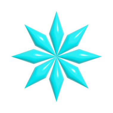 90 'ların tarzında 3d vektör plastik şekli. Y2k estetiğinde soyut şirin simge veya sembol izole edilmiş. Afişler için plastik kar tanesi tasarım unsuru, sosyal medya pazarlaması, markalaşma, paketleme, kapsama