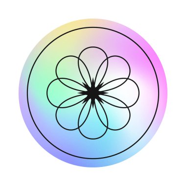 Y2k estetiğindeki modern yanardöner folyo etiketi. Sancaklar, sosyal medya pazarlaması, markalaşma, ambalajlama için 90 'ların moda amblemi