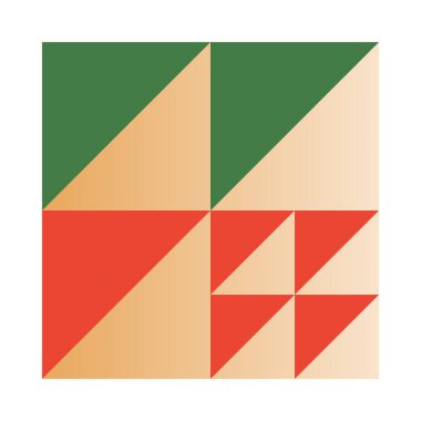 Noel ve Mutlu Yeni Yıl eometrik etiketleri. Yeşil, altın ve kırmızı renklerle süslü vektör amblemi. Markalar, amblemler, davetiyeler, baskılar, smm, kapaklar için bayram tasarımı.