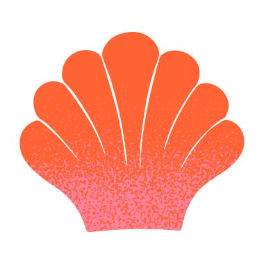 İzole edilmiş deniz tarağı deniz kabuğu. Okyanus egzotik sualtı elementi. El çizimi tropikal plaj kabuğu. Bayraklar, smm, markalaşma, amalar, kaplamalar, baskılar için saf basit tarzda modern sembol. Yaz tatili estetiği.