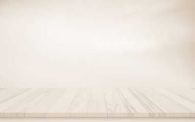 Ahşap teras. Bulanık ve Noel arkaplan kavramı. Ahşap beyaz masa üstü perspektifi ürün görüntüleme montajı için ışık ve dağ bulanık arkaplan görüntüsü ile gökyüzünün doğal önünde.