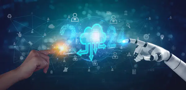 2024 Machine Deep Learning Robot Touch Big Data Network Connection Imagen De Stock