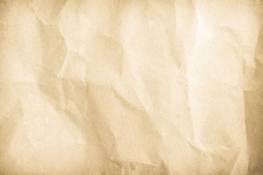 Arka plan için eski kağıt kumaş yüzeyi. Geri dönüşüm soluk kahverengi kağıt buruşuk doku, krem rengi geri dönüştürülmüş Kraft kağıt dokusu ve metin alanı için boş metin alanı.