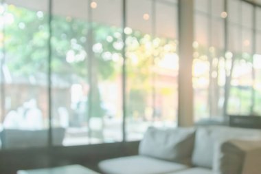 Arka plan için soyut bulanık kahve dükkanı ya da kafe. Bulanık restoran iç afişi. Hastane ve klinik Bokeh ile bulanık. Bahçede bulanık pencereler ve aydınlık oturma odası manzarası