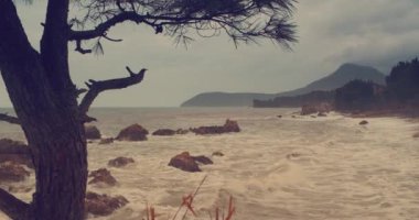 View of a small bay and coast during a storm
